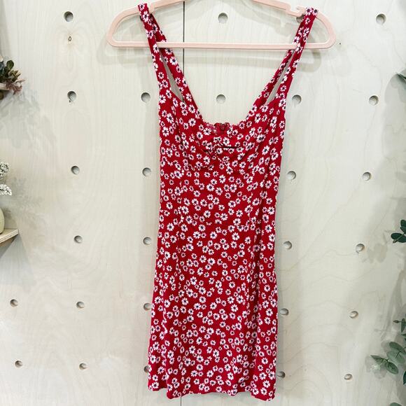 REFORMATION Baldwin Mini Dress Tagged Size 4 Fits 0-2 Red Daisy Floral Print - Picture 11 of 11